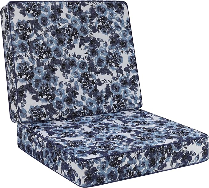 Favoyard Deep Seat Patio Cushion 19 x 19 x 3 in Waterproof Seat & Back Cushion Set with Color Fade Resisitant Pattern, Portable Handle, Attach Straps, Zipper on Removable Cover for Outdoor Furniture
