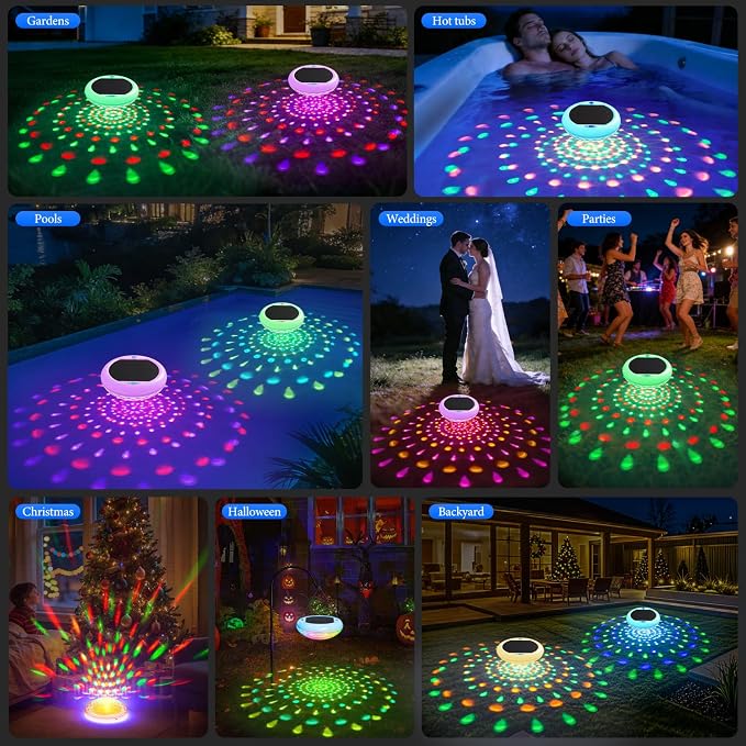 Floating Pool Lights Solar Powered, 6.7 Inch 13 RGB Upper & Lower Color Changing Solar Pool Lights that Float, 2600mAh Rechargeable IP68 Waterproof Pool Lights with Remote for Hot Tub Party 4 PCS