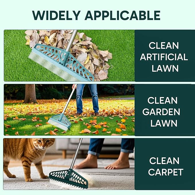 YEELOR Artificial Grass Rake Innovative Double Sided Turf Rake, 60-Inch Adjustable Handle for Cleaning and Fluffing Artificial Turf, Lawns, Carpets, Patios – Removes Leaves, Pet Hair & Debris
