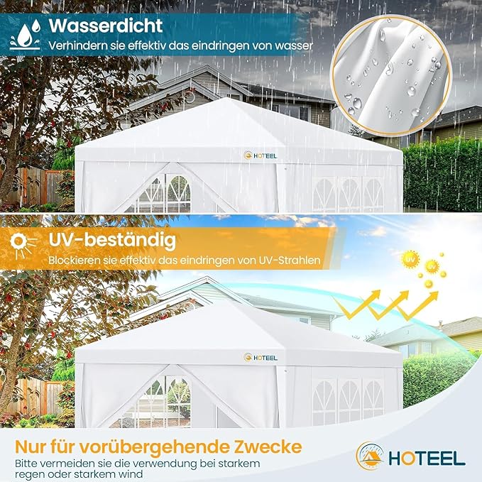 HOTEEL 10x10FT Event Canopy Party Tent for 8-12 People with 4 Removable Sidewalls, 2 Zipper Doors, 8 Ropes and 16 Stakes, Carpas para Fiestas for Patio Wedding Backyard, White