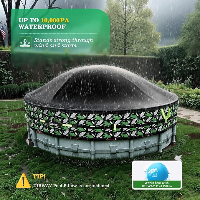 UIRWAY 2025 Upgrade 28FT Winter Pool Cover [185GSM] Heavy Duty Pool Cover for Above Ground Round Pools, UV & Cold Resistant Swimming Pool Cover, Tearproof Tarp with Cable System