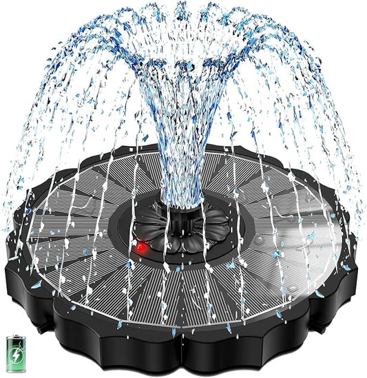 SZMP Solar Fountain, Works in Cloudy with 2000mAh Battery Backup, Glass Solar Powered Bird Bath Fountain with Smart Status Indicators, 3.5W, 8 Nozzles, for Garden, Outdoor (Black)
