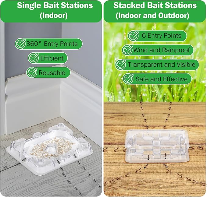 Qualirey 32 Pcs Ant Bait Stations Reusable (Bait NOT Included), Multi Surface Ant Killer Trap for Home, Control for Indoor and Outdoor Use, Roach Station for Common Household (16 Set, Standard Size)