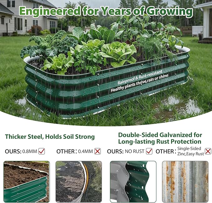 Galvanized Raised Garden Bed for Gardening, 3x3x1ft Metal Square Planter Boxes Outdoor for Vegetable,Flower,Herb,Modular Above Ground Growing Container,Green