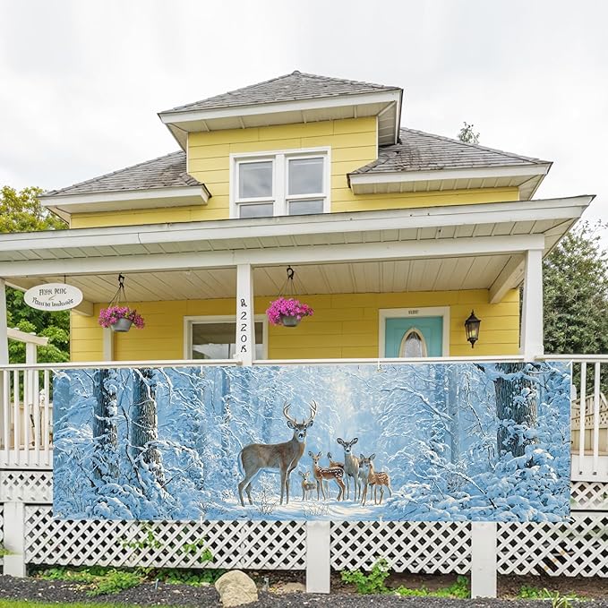 10x3 ft Extra Large Elk Merry Christmas Banner Outdoor 115''x35'' Merry Christmas Decorations for Fence Outside Banner for Garden Xmas Yard