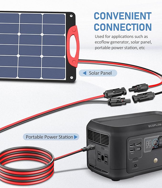 Solar Connector to XT60 Cable (12AWG 9ft) - Charging Wire for Solar Panel Ecoflow Generator, Injection Molding XT60 Adapter Extension Cord for Portable Power Station
