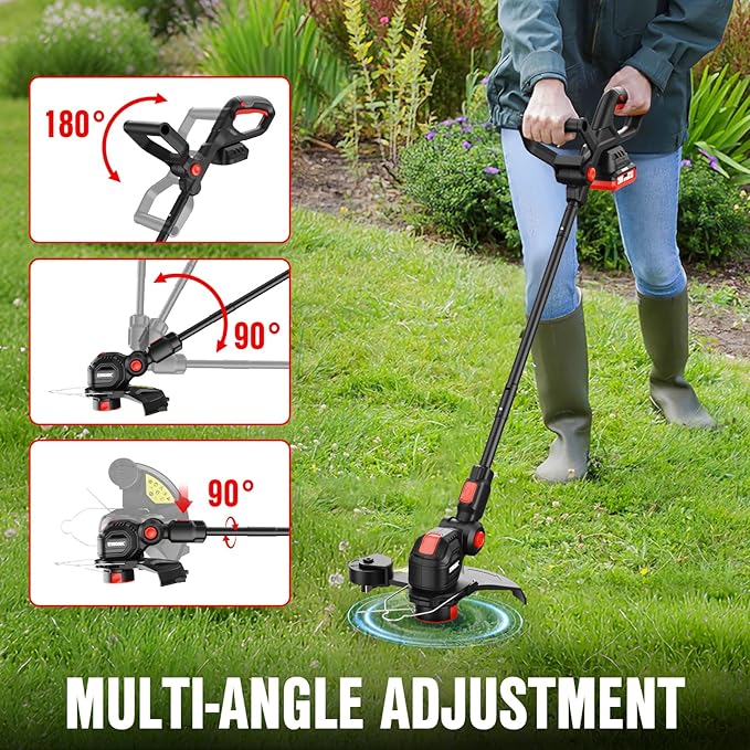 EWORK Weed Wacker Cordless 20V 12-Inch Weed Eater Battery Powered with 2×2.0Ah Batteries & Fast Charger Electric Weed Trimmer, Lightweight String Trimmer for Lawn Trimmer and Grass Edger Cutter