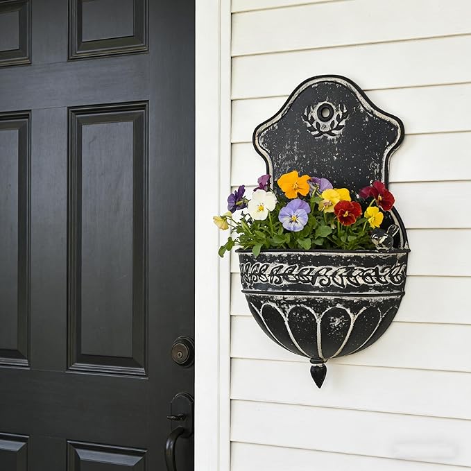 Vintage Rustic Wall Planter Distressed Decor Iron Hanging Plant Basket Shabby Metal Wall Mounted Flower Holder Pot Stand for Indoor Outdoor Home Balcony Patio Farmhouse Garden Decorative Bird Black