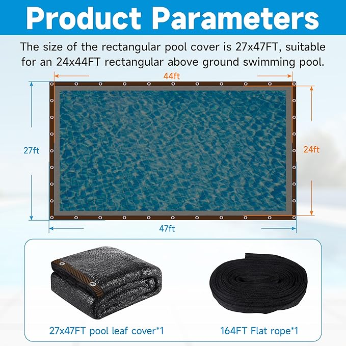 20x40 Ft Pool Leaf Net Cover for Inground Pools/Above Ground, Durable Black Mesh Swimming Pool Leaf Net Cover with Rope for Leaves and Debris, Tear Resistant, UV Resistant, and Reatherproof