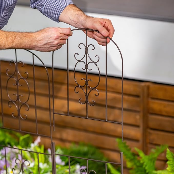Evergreen Montebello Metal Garden Fence Edging 28" Above Ground, 8 ft Long | No Dig Landscape Edging for Garden, Flower Bed, Yard | Animal Barrier Decorative Fencing for Dogs, Rabbits