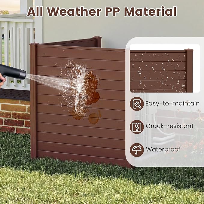 Happygrill Air Conditioner Fence 2 Panels, 48''L x 48''H Outdoor Privacy Screen w/Metal Ground Stakes, Freestanding PP Pool Equipment Enclosure, Decorative Garden Fences for Patio AC Unit, Brown