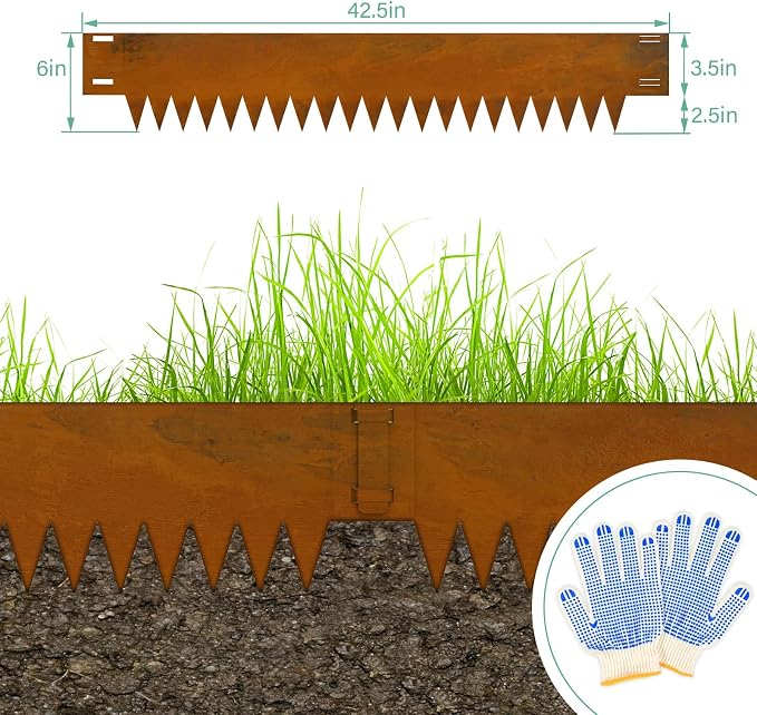 Metal Landscaping Edging, 6Hx40L-Inch Cor Ten Steel Landscape Edging, 6-Pack Rust-Finish