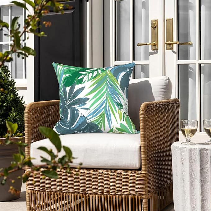 LVTXIII 2 Pack Outdoor Pillow Covers ONLY 18x18 Inch, Water-Repellent Square Decorative Cushion Covers for Patio Furniture, Garden, Sofa, Islamorada Blue Green