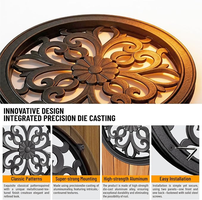 Decorative Inserts for Fence Gates, Aluminum Alloy Ornamental Panels Outdoor Home Garden Decor, Round, 15.1"x15.1"