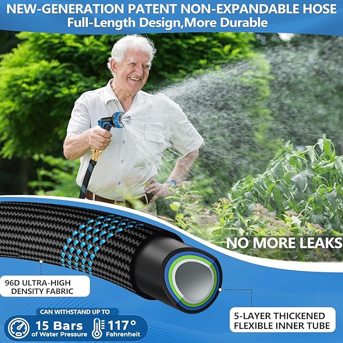 100 FT Non-Expandable Garden Hose, 2026 New Upgraded Flexible Water Hose, Ultra Lightweight Non-Expanding hoses with 10 Function Sprayer, Leak proof, Pressure Resistant for Yard, Outdoor