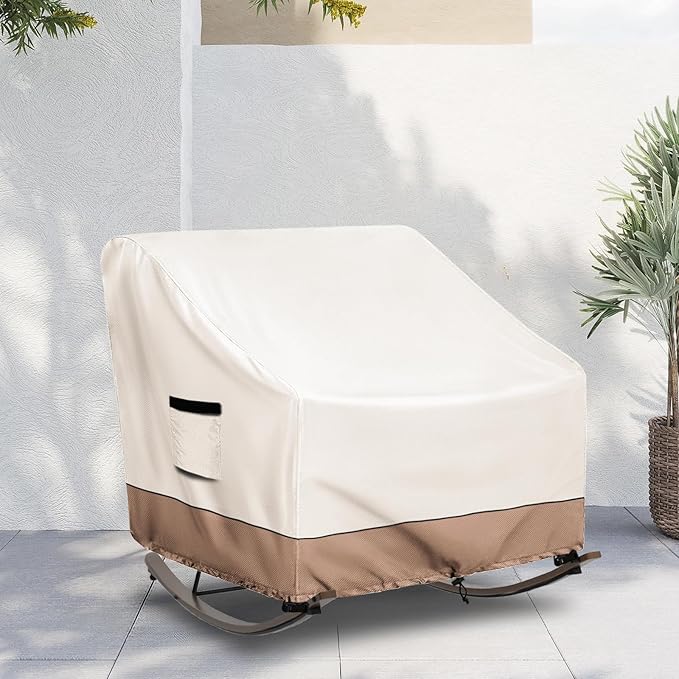 Outdoor Rocking Chair Cover, Heavy Duty Waterproof Papasan Chair Cover with Split Zipper, Easy to use, Beige