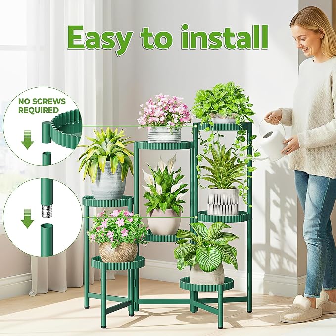 7 Tier Large Plant Stand Indoor, 7.9 Inch Wide Tall Corner Metal Plant Stands Outdoor for Multiple Plants, Folding Tiered Flower Display Holder Rack Shelf for Living Room Balcony Patio - GreenFloroma