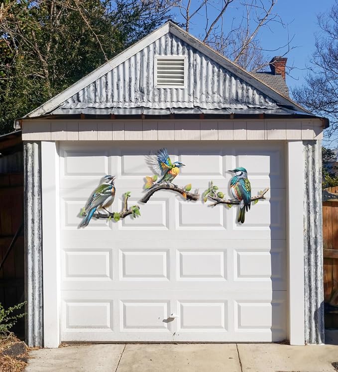 Meduofon 3 Pack Metal Bird Art Wall Decor, Hummingbird Decorations for Outdoor Wall Decor Outside House Patio Garden Fence Porch Deck Wall Sculpture Hanging for Indoor Outdoor (3 Pack Metal Bird)