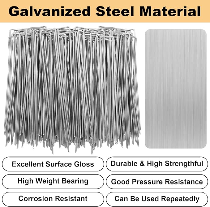 8 Inch Landscape Staples Set, 200Pcs U-Shaped Landscape Staples and 200Pcs Fixing Gasket with 1 Pcs Pick Hook for Weed Fabric & Landscaping 100 Pack