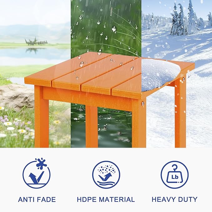 LZRS Square Patio Side Table, Heavy Duty HDPE Outdoor End Table with Wood Texture, Weatherproof Composite Table for Adirondack Chairs, Deck, Pool, Indoor/Outdoor, No Peeling or Cracking(Orange)