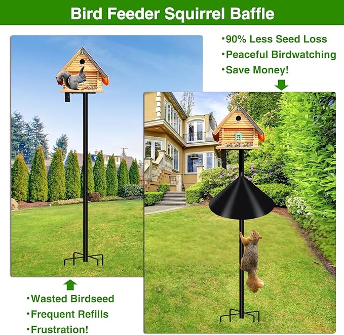 Wider Squirrel Baffle for Bird Feeder Pole, Raccoons Rodents Guard Stopper for Outside Shepherd Hooks, Easy Assembly Baffle for Bird Feeding Pole (16Inch 1 Pack Pure Black)