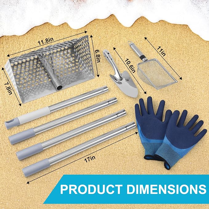 65Inch Sand Rake for Beach, Sand Scoop Rake Stainless Steel with an 11-Inch Sand Sifter and a 10.6-Inch Sand Rake, Perfect for Collecting Seashells Cleaning up Broken Shells and Debris on The Beach