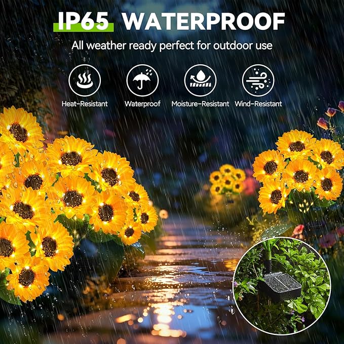 Ahaorigin Solar Sunflower Lights 6 Pack, 36 LED Solar Garden Lights Outdoor, IP65 Waterproof Solar Flowers for Yard Patio Decor, Auto On/Off, Best Mother’s Day Gift Ideas for Mom Grandma Women