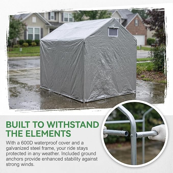 HOTEAGLE Outdoor Storage Portable Shed, 3/4 inch Thick Support Rods & Bolted Frame (Not Socket), Rolled Up Doors and Ventilation Window, Tent Garage 8 x 6 ft