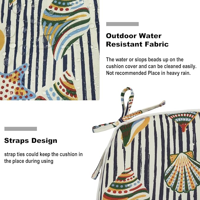 DYTXIII Set of 2 Outdoor Chair Cushions with Ties, Water Repellent Patio Chair Pads 17"x 16" for Outdoor Furniture, Round Corner Seat Cushions for Garden Yard Kitchen Crayon Shells