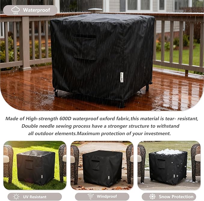 Patio Ottoman Cover,32W x 32D x 18H inch,Waterproof Square Patio Small Side Table Cover,Suitable for 3-Piece Outdoor Wicker Patio Bistro Set Side Table