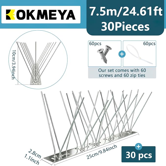 Bird Spikes 24.6FT Install,304 Stainless Steel Bird Deterrents Spikes for Outside to Keep Birds Away Bird Scare Devices Outdoor,30Pcs