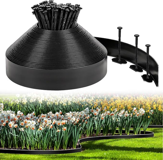 3 Inch x 100FT Garden Edging Border, Plastic Edging for Landscaping with 150pcs Spikes