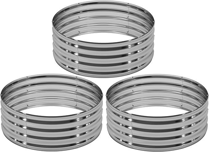 DIIYIV 3PCS 3x3x1FT Galvanized Raised Garden Bed Kit,Vegetable Boxes-Round Metal Flower Box,Large Planter Raised Beds Outdoor Garden for Planting,Fruit,Herb-Silver