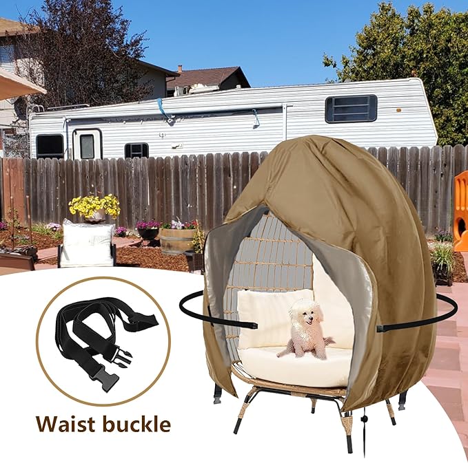 FLYMEI Egg Chair Cover Waterproof Double Egg Chair Covers for Outdoor Furniture 420D Patio Hanging Swing Chair Cover 91x80 inches, Khaki