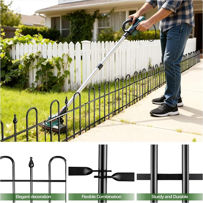7ft(L) x 12.8in(H) 5 Panels Metal Decorative Garden Fence, No Dig Animal Barrier Fence, Garden Border Fence Panels with Ground Stake, for Pets, Flower Bed, Yard, Patio