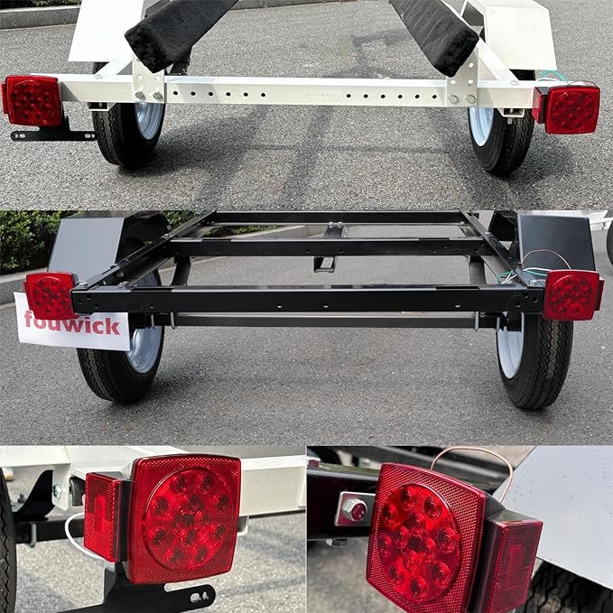 fouwick LED trailer lights Kit, 12V Submersible Tail Marker Lights Wiring Lamp Harness for Boat Car Truck RV Utility snowmobile turn signal license plate stop reverse Trailer Accessories
