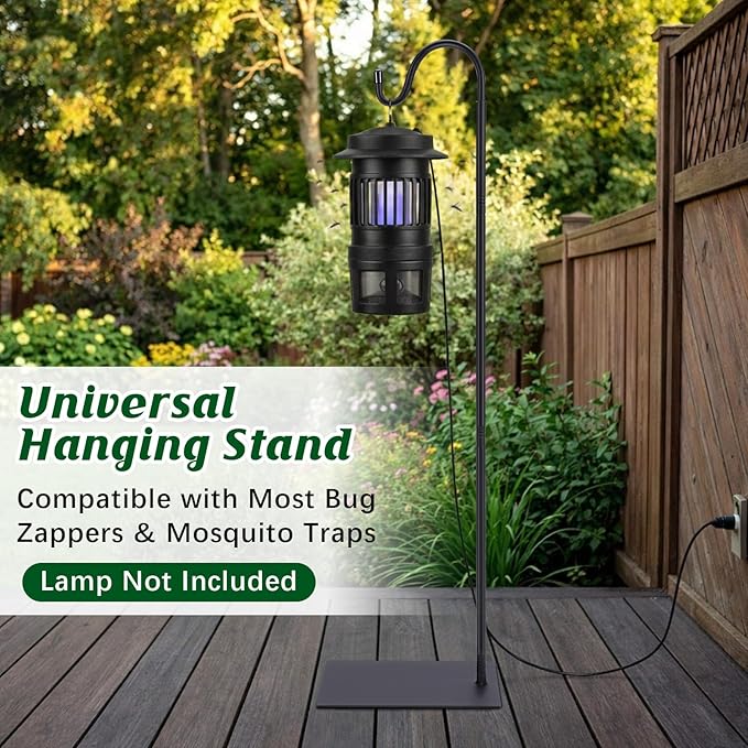 1 Pack Outdoor Bug Zapper Stand, 58 Inch Adjustable Heavy Duty Shepherd's Hook for Mosquito Repellent Lamp, Bird Feeders, Wind Resistant, Easy to Install, Suitable for Patio/Garden/Yard