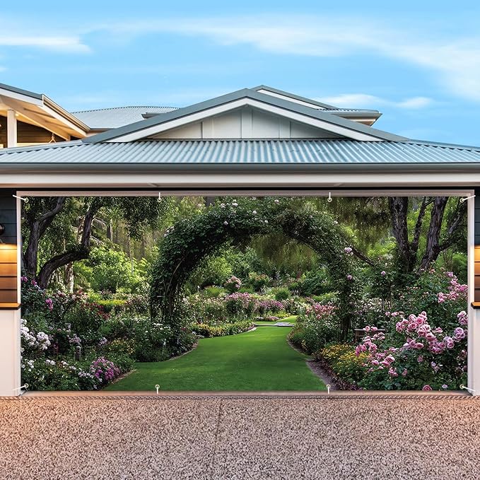 6 * 13FT Summer Garage Door Cover Decorations Sunset Palm Trees Garage Door Banner for Outdoor Indoor Summer Party Photography Backdrop