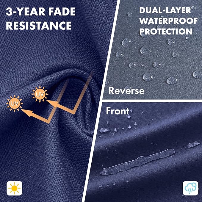 MIULEE Navy Outdoor Seat Cushion Set 22x22 Inch Linen Textured Waterproof & 3 Year Color Fastness Seat and Back Cushion with Ties No Slip Design for Patio Furniture Chair Sofa Couch