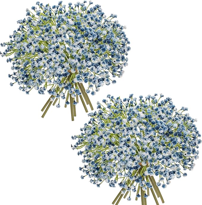 Baby's Breath Artificial Flowers Bulk 20 Pack (60pcs) Faux Baby Breath Plastic Flower Fake Gypsophila Flower Arrangement for Crafts Fake Flowers Bouquet for Wedding Centerpieces Blue Baby Breath