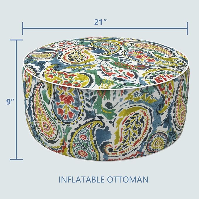 LVTXIII Inflatable Stool Ottoman Footrest with Handle, Decorative Fade-Resistant Foot Stool, Indoor or Outdoor Pouf for Home Garden and Camping Use, D21 x W 21 x H9, Paradise Paisley