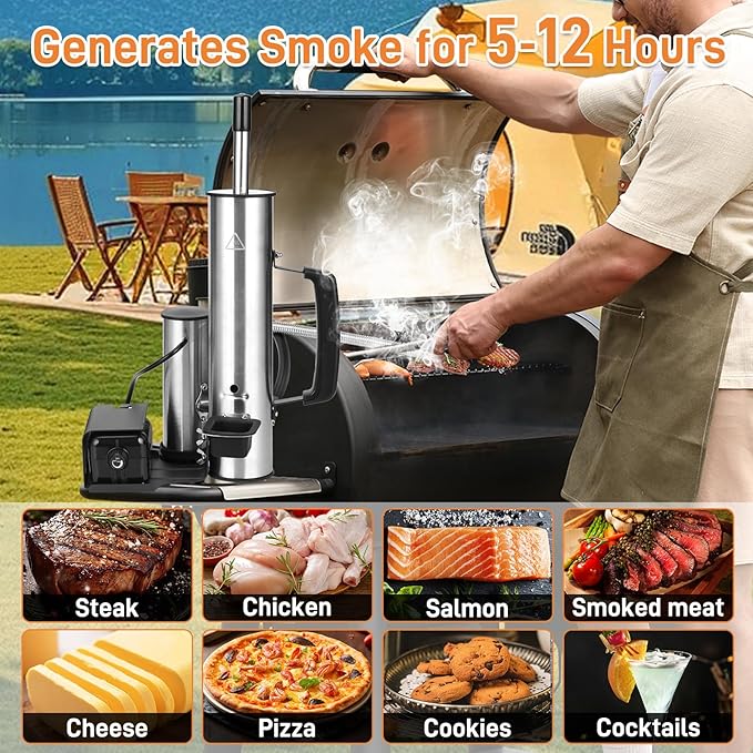 Electric Smoker Generator, Hot and Cold Electric Smoker with Adjustable Air Pump, Stainless Steel Smoke Tube for Pellet Smoker, Outdoor Smoker for Cheese, Salmon, Best Gifts for Men, Dad