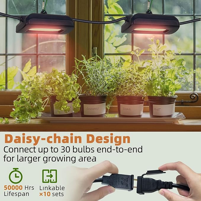 Owleye 12FT Outdoor Grow Lights LED String Plant Light, IP65 Waterproof, Full Spectrum, 120V, ETL Listed, 33.89 umol/s, Linkable Grow Light for Greenhouse & Outdoor Garden & Raised Bed (3-Bulbs)-2 Set