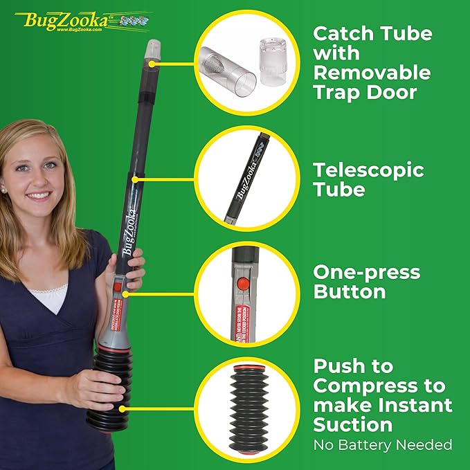 BugZooka - Bug Vacuum for Adults - No Batteries or Toxic Chemicals, Safe Bug Vacuum with Long Nozzle - 1 Pack