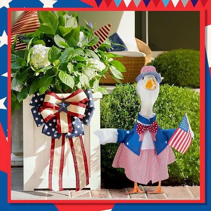 Patriotic Porch Goose Outfits for 23 Inch Lawn Statue, 4th of July Uncle Sam Costume for Plastic/Cement Statue, 250th Years Anniversary USA Sculpture Clothes for Garden Patio Party Decoration