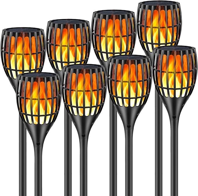 Solar Torch Lights Outdoor with Flickering Flame, Upgraded 96 LED 43 Inch Waterproof Dancing Flames Solar Garden Lights, Auto Dusk to Dawn Landscape Decoration Pathway Patio Lights, 4 Pack