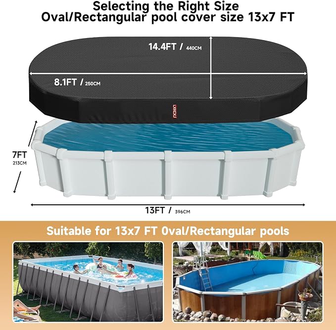 LXKCKJ 7x13 FT Pool Cover for Above Ground Pools, Rectangular 420D Oxford | 10000PA Waterproof, 100MPH Windproof, Tear-Resistant, UPF50+ UV Protection,Cuts Evaporation, for Oval /Rectangular Pool