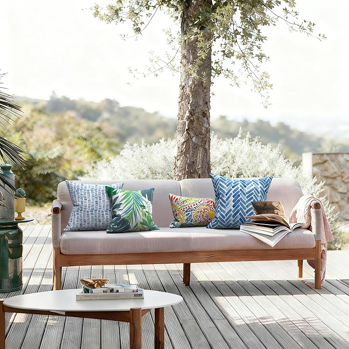LVTXIII 2 Pack Outdoor Throw Pillow Covers for Patio Furniture, 16x16 Inch Square Pillow Case, Water-Repellent Cushion Covers for Garden, Porch, Sofa, Islamorada Blue Green