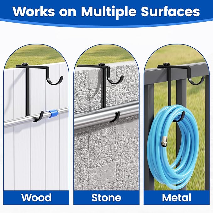 niffgaff 2pcs Double Pool Pole Hooks, Adjustable Thickened Panel Pool Fence Equipment Hooks Metal Hangers for Hanging Tool for Vinyl Fence Pool, Wall, Skimmers, Hose, Swimming Pool Accessories