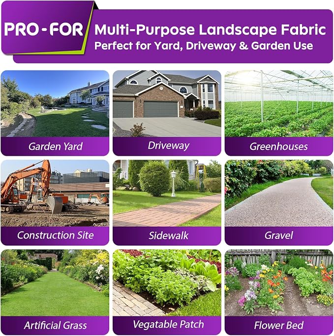 3FT x 100FT 3.2oz Heavy Duty Weed Barrier Landscape Fabric – Premium Woven Ground Cover for Gardening, Farming & Driveways, Breathable Weed Control Cloth with 10 U-Shaped Securing Pegs